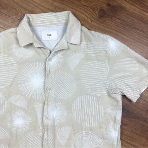 Folk Beige White Geo Print Button Up Shirt